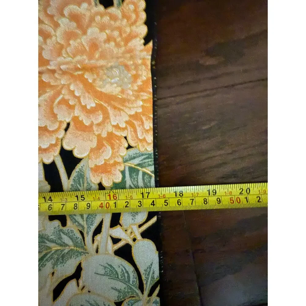 Set of 4 Chinoiserie Pheasant Floral Cloth Napkins Black Peach 17” Square